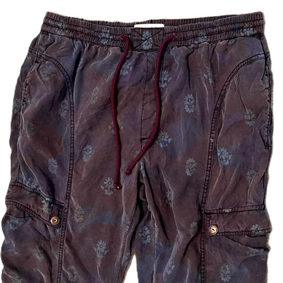 Anthropologie Cargo Jogger Pants Large Floral Print Drawstring Streetwear - Picture 2 of 11